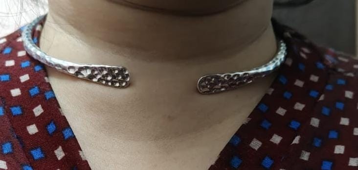 Solid Neck Collar, 925 Sterling Silver Choker, Tribal Statement Jewelry, Braided