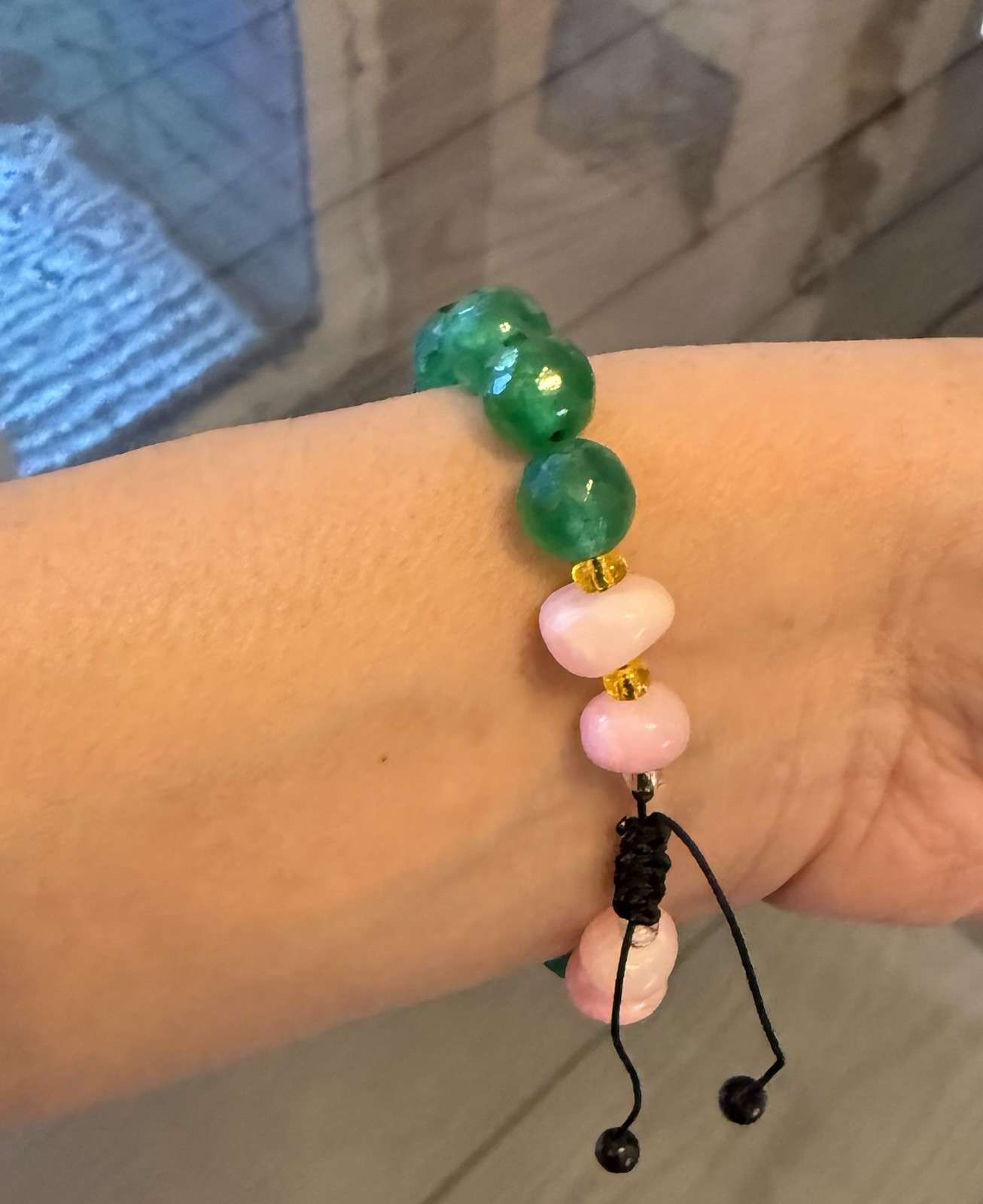 Multicolor Stone Round Bead Bracelets Adjustable Cord Sizable Lot of 3