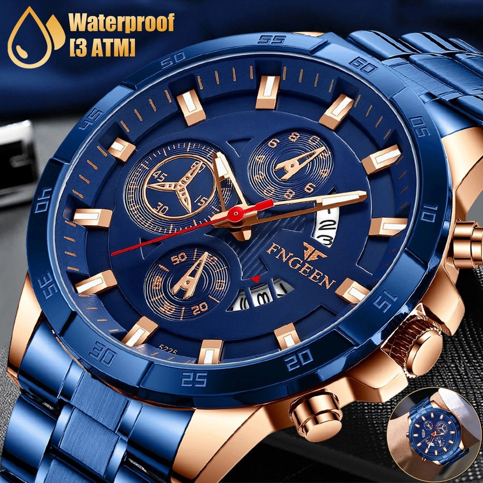 Waterproof Men Watch Stainless Steel Quartz Classic Business Luminous Wristwatch