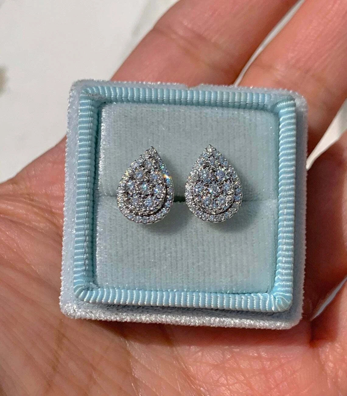 1.50Ct Lab Created Round Cut Diamond Pear Stud Earrings 14K White Gold Finish