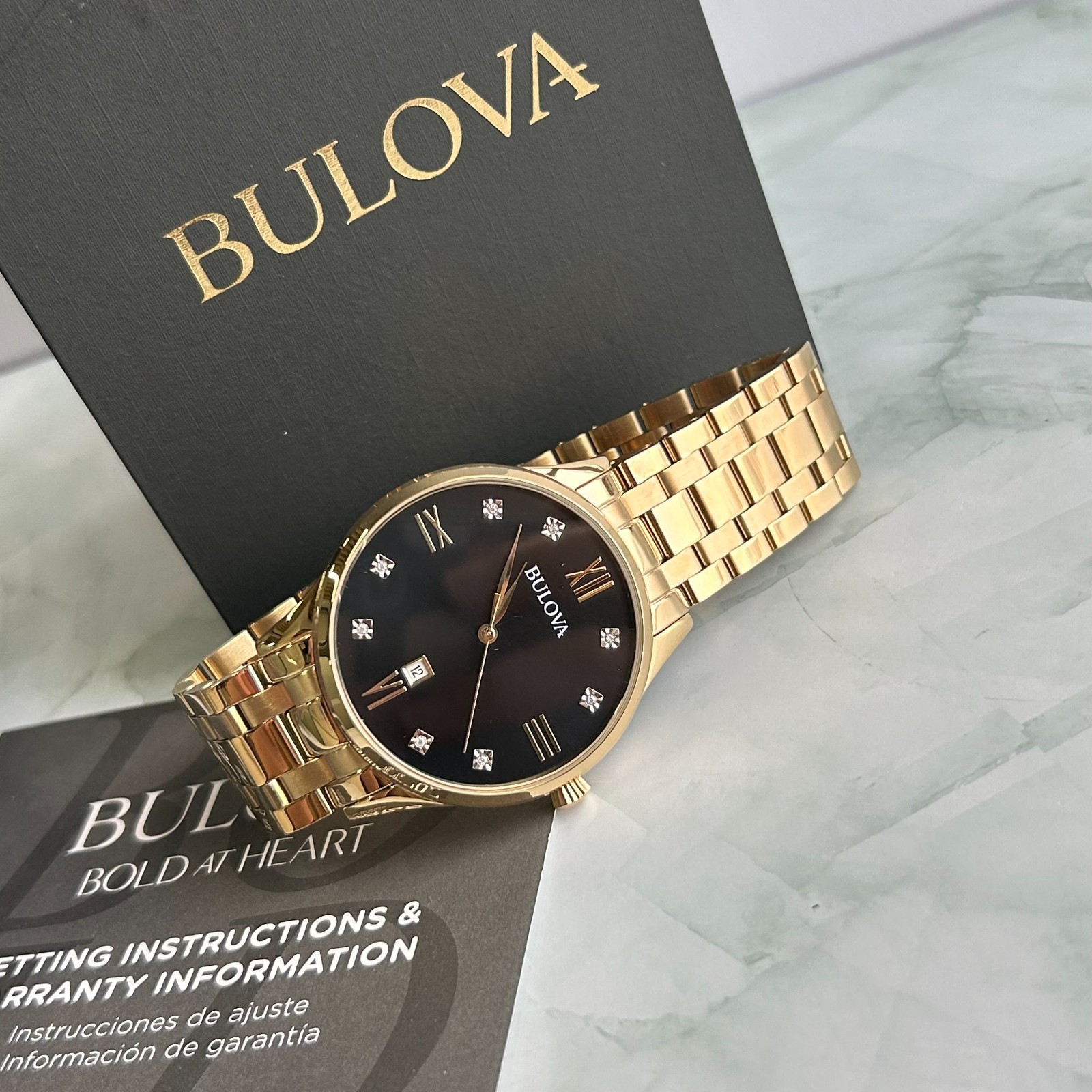 Bulova Classic 97D108 Diamond Black Dial Gold-Tone Bracelet Men’s Quartz Watch