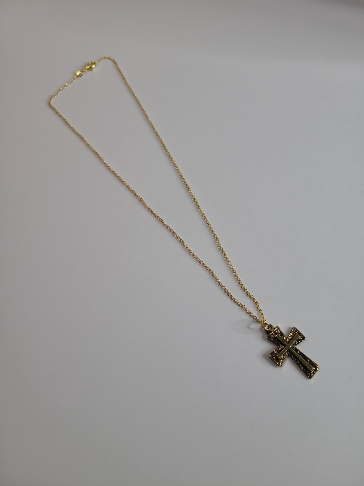 Gold Tone Textured Cross Pendant Necklace Religious Christian Jewelry