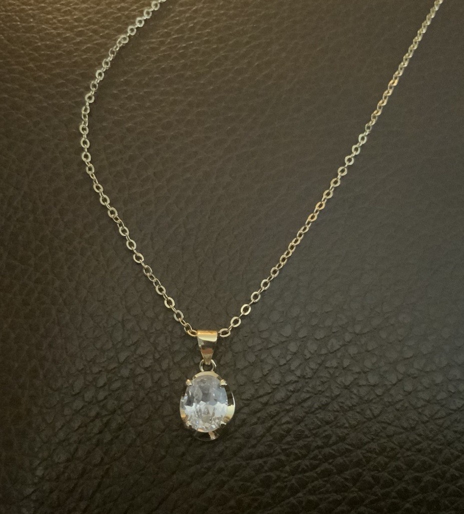Gold Oval Crystal Solitaire Pendant Necklace Minimalist Mejuri Bezel CZ