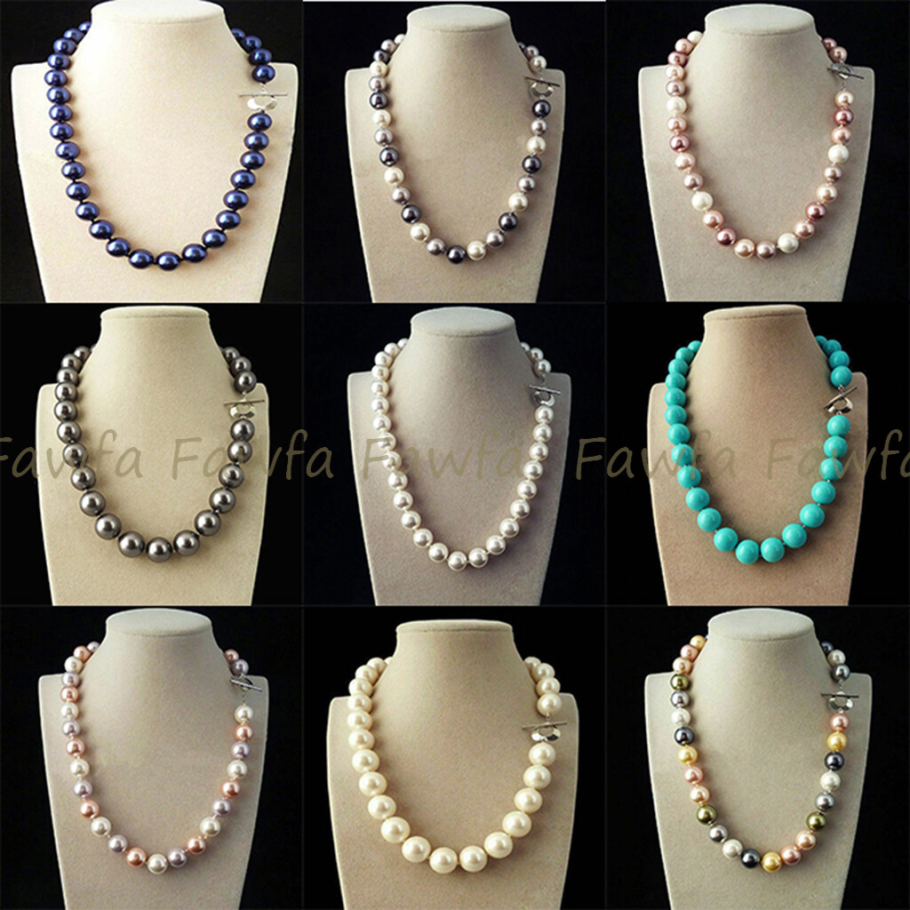 Fashion 8/10/12/14mm Multi-color South Sea Shell Pearl Round Beads Necklace 18”