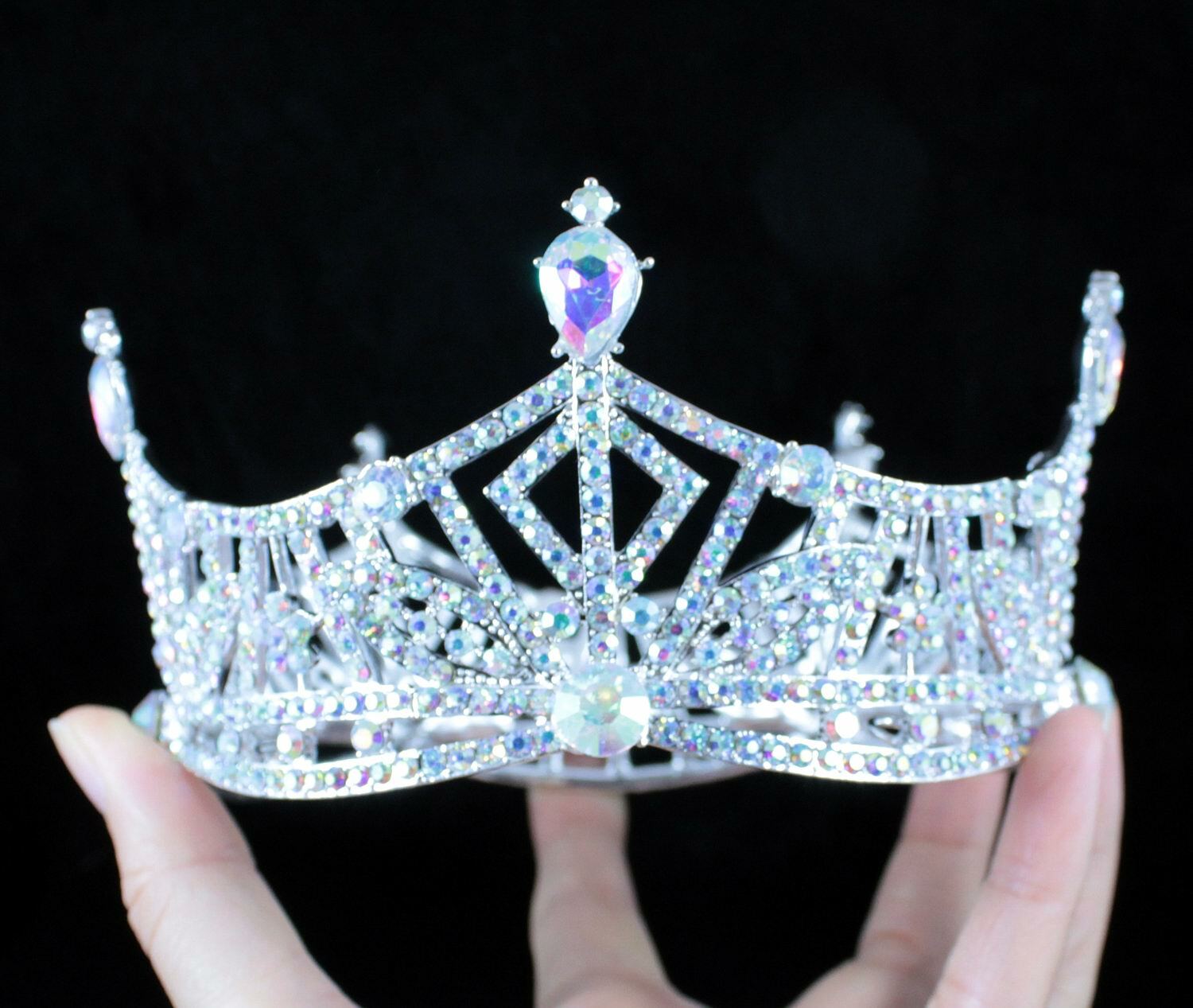 Miss America Crown Clear Austrian Rhinestone Hair Tiara Pageant T1299A White AB
