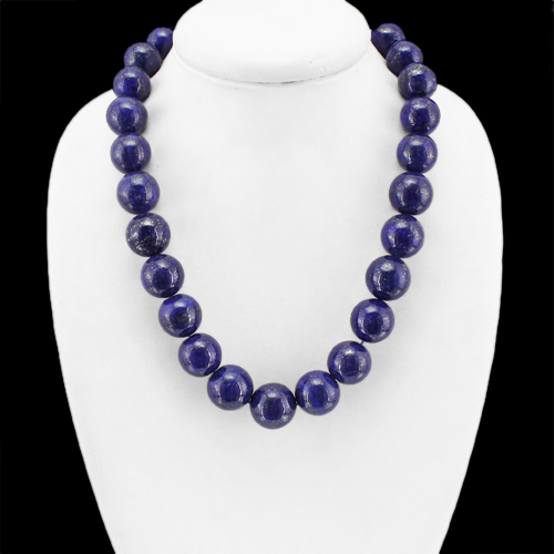 EXCELLENT SHINING 1269.00 CTS NATURAL BLUE LAPIS LAZULI ROUND BEADS NECKLACE(DG)