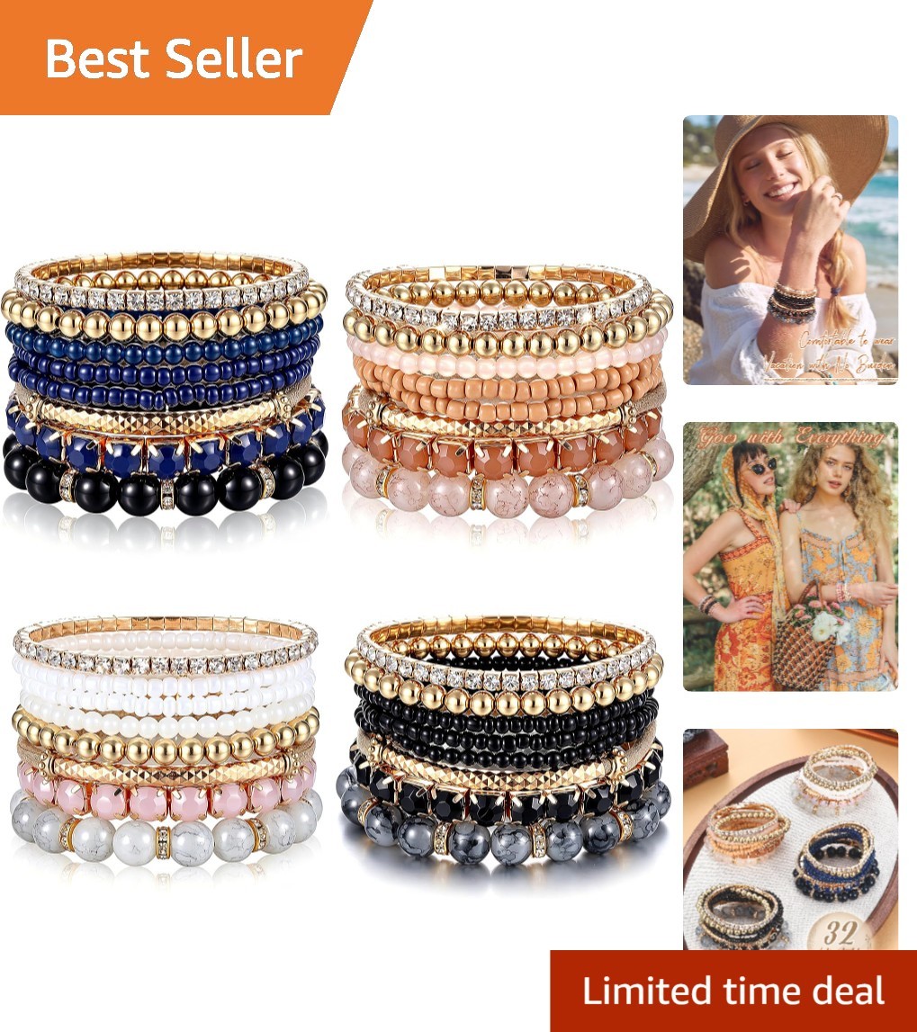 Elegant Bohemian Elastic Bracelets – 4 Stackable Sets for Stylish Women