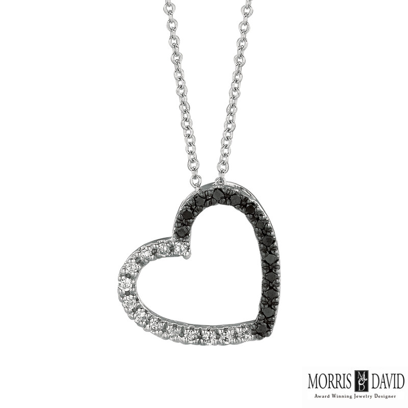 0.25 Carat Black and White Diamond Heart Necklace 14K White Gold