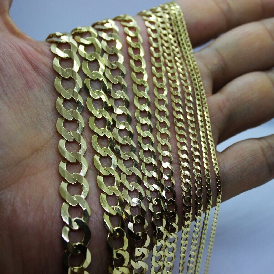 10K Solid Gold Yellow Cuban Link Chain Men Women 1.8mm – 8mm 16″ ~ 30″