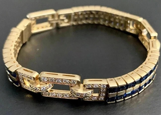 12 Ct Princess Cut Lab-Created SapphireTennis Bracelet 14K Yell Gold Plated 7.5″