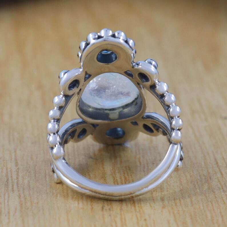 Moonstone & Aquamarine Ring 925 Sterling Silver Ring Gemstone Ring Women’s Ring