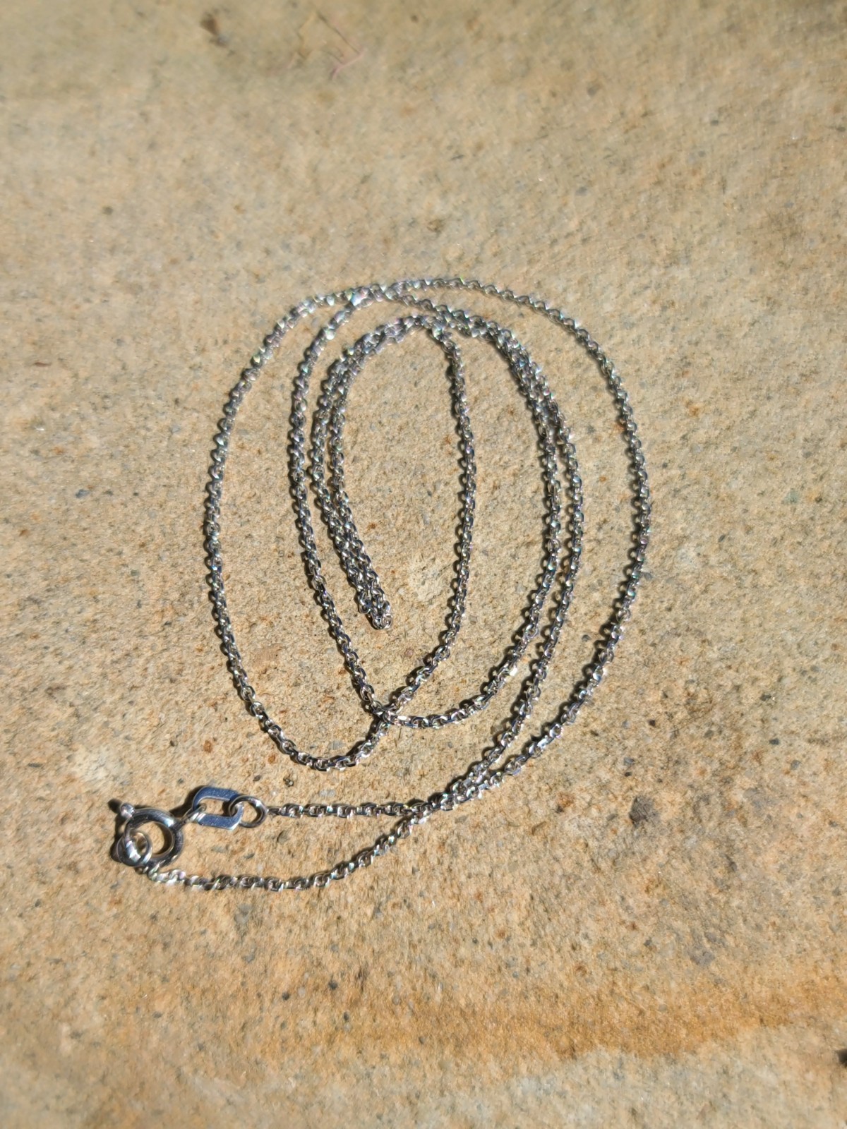 14k Solid White Gold Cable Chain Necklace 17.75″ Signed RCI 1mm Turkey 1.55grams
