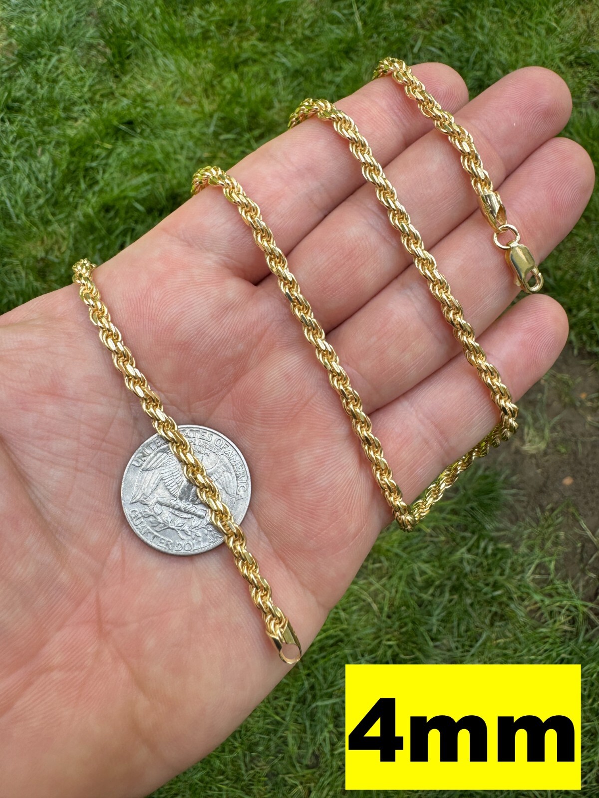 Cadena Rope de Plata 925 con Baño de Oro 14k para Hombre y Mujer 1.5-5mm
