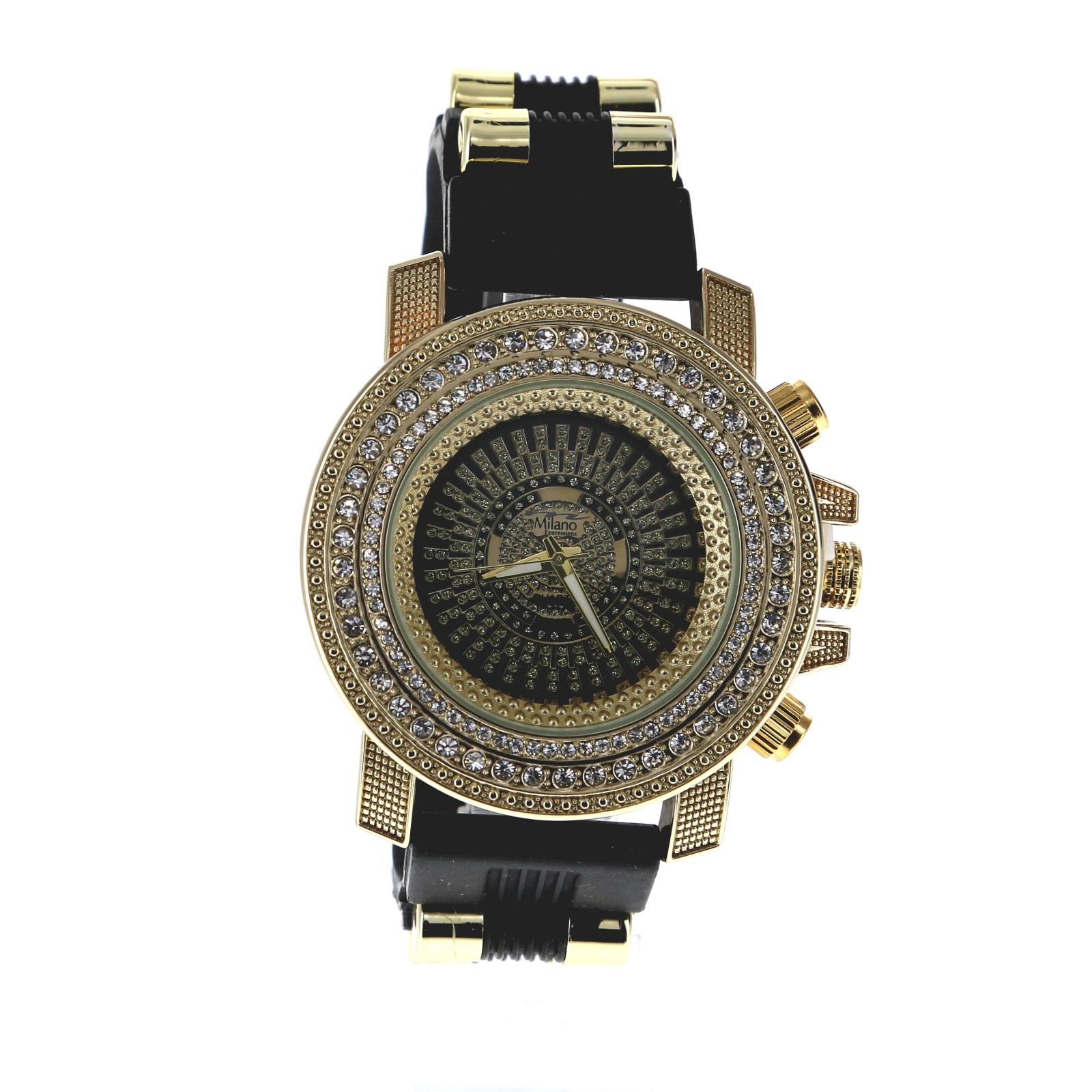 Milano Expressions Men’s Hip Hop Rapper Luxury Stones Wrist Watch Gold Finish