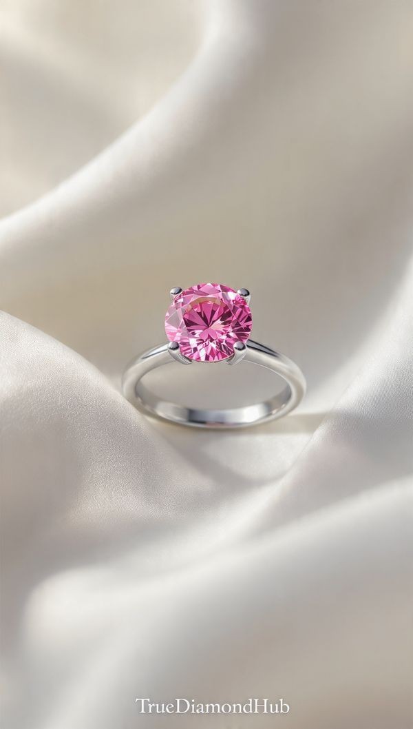 💍 2.50 Ct Pink Color Round Diamond Silve Ring Lab Grown Truediamondhub