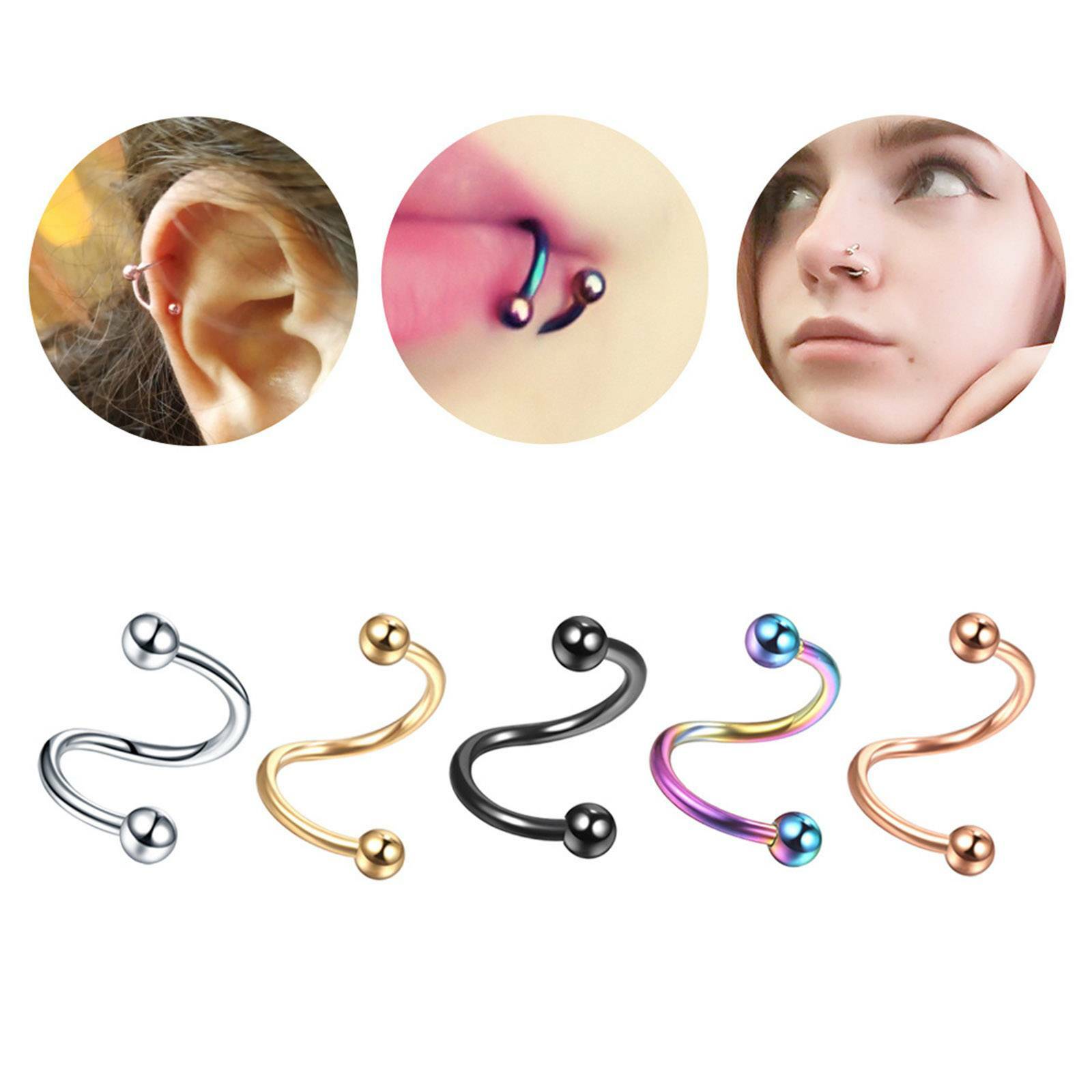 10pcs Ball Cone Spiral Twist Nose Ring 316L Steel Cartilage Tragus Earring 16G