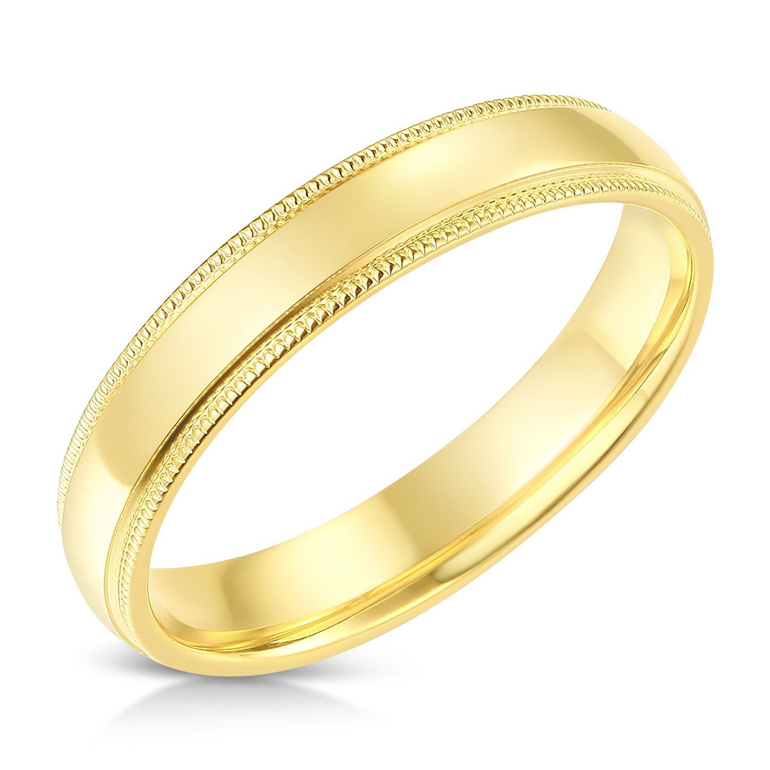 14k Solid Gold 4mm Standard Classic Fit Milgrain Plain Band Ring for Men & Women