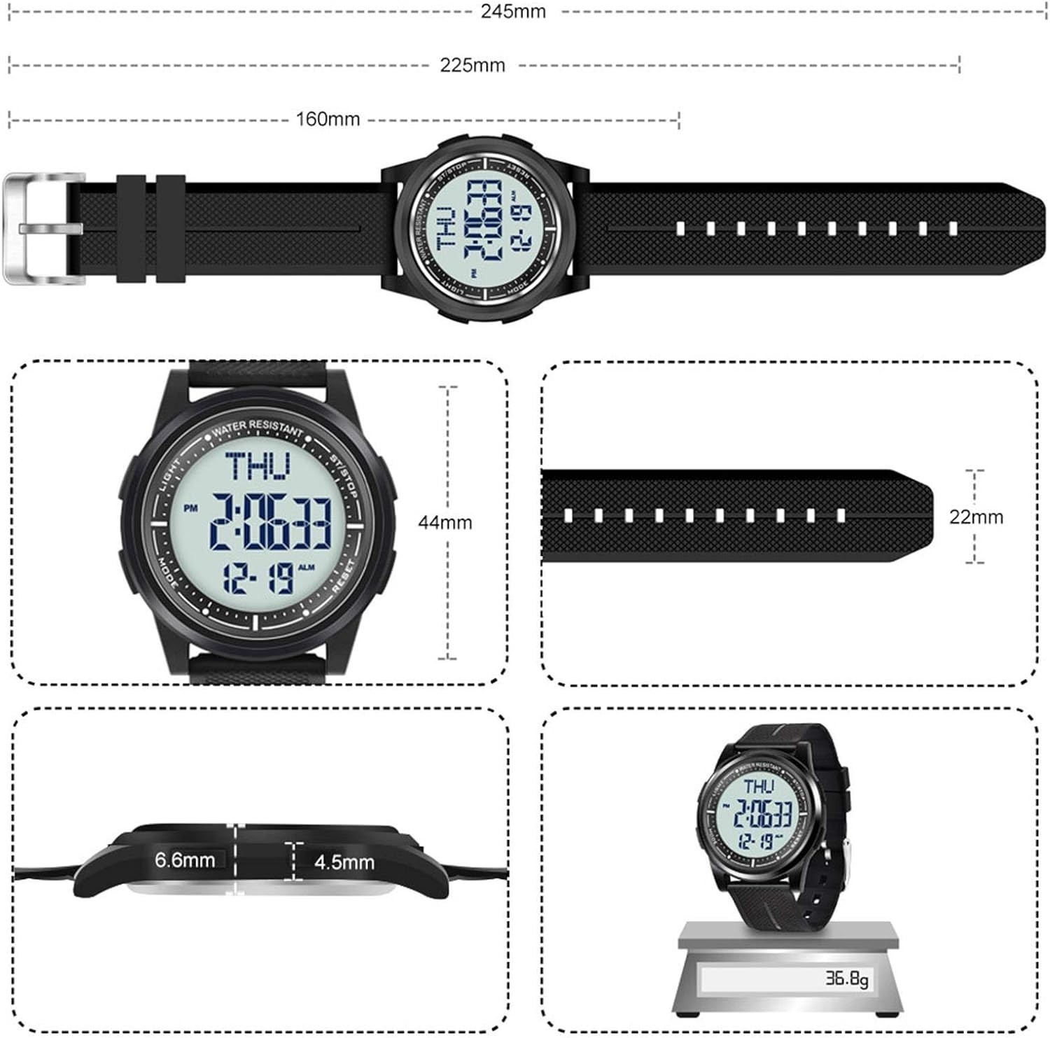 Digital Watch Waterproof with Stopwatch Alarm Countdown Dual Time for Men Women