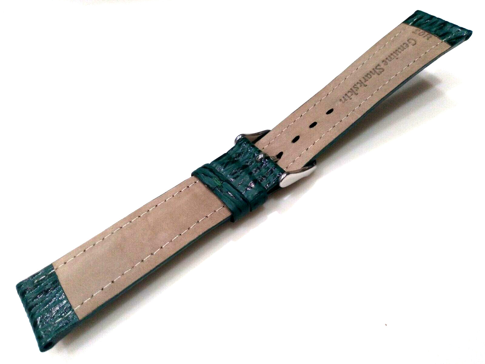 Green Genuine Shark Sharkskin 20mm Regular Padded Watch Band Silver Tone Buckle