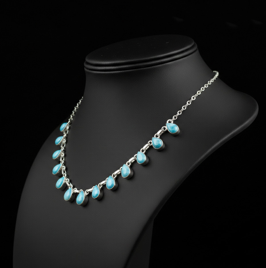 Larimar Gemstone 925 Sterling Silver Handmade Gift Necklace 18″
