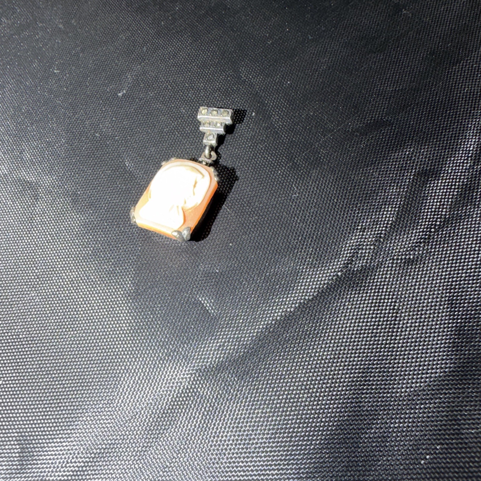 Silver Tone Rectangle shell Cameo Pendant