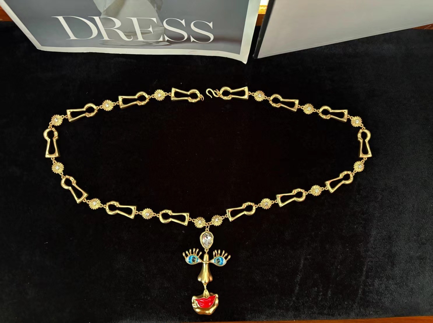 Women Mask Enamel Rhinestone 18K Gold Necklace Lover Gift