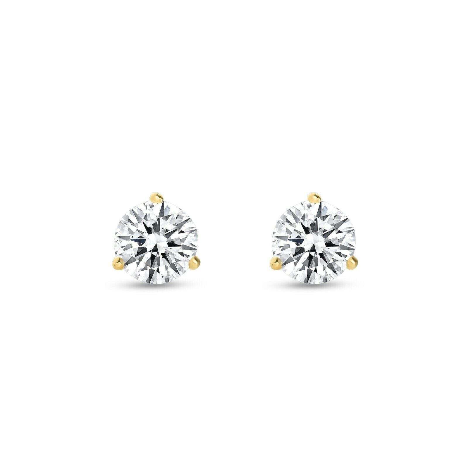 14K Gold GRA Certified D-VVS1 Round Moissanite Martini Push Back Stud Earrings