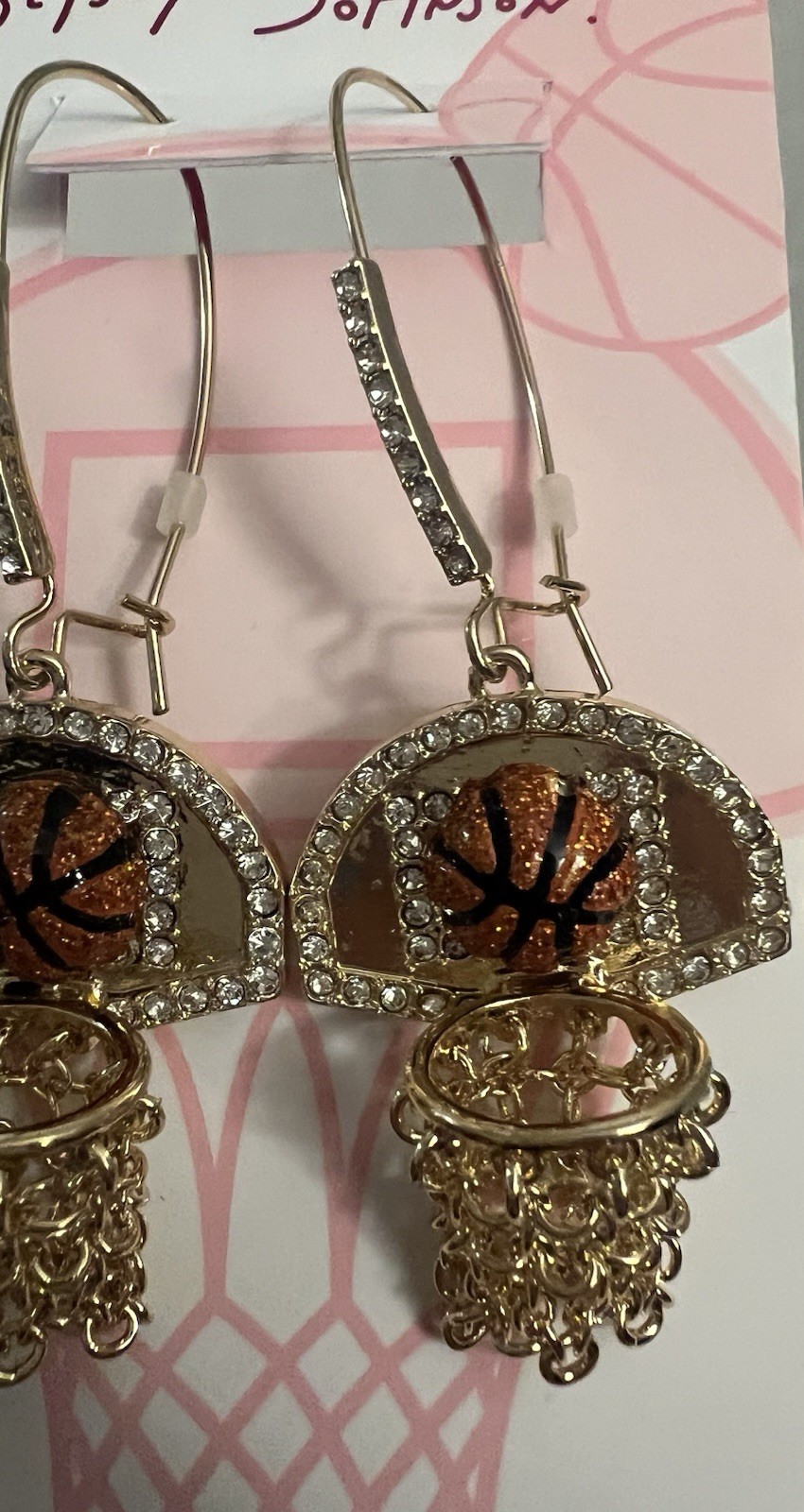 Betsey Johnson Earrings Nothing But Net Basketballs Gold Tone Chains Hooks NWT