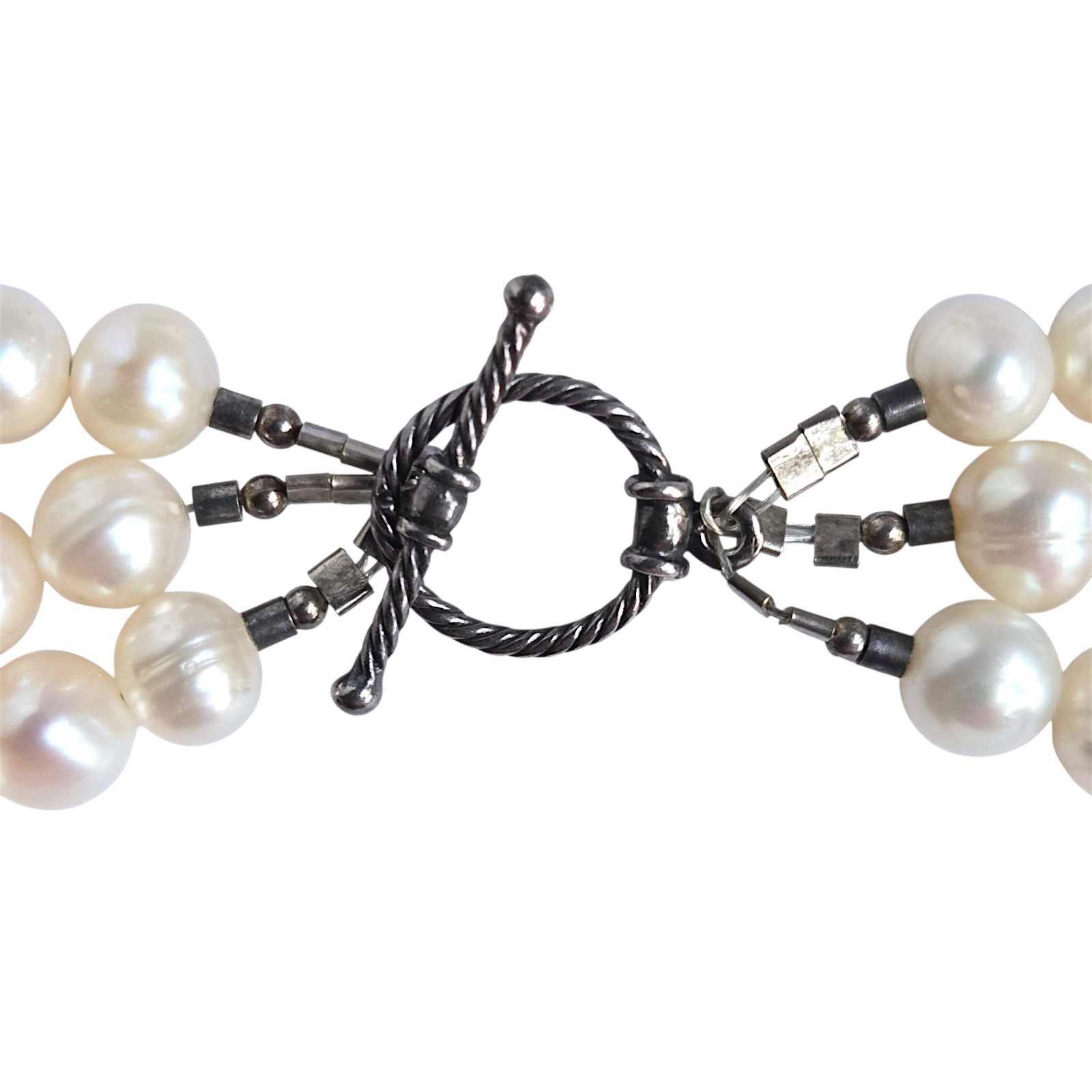 Freshwater Pearl Amethyst Multi Strand Necklace Sterling Toggle Purple White 18″