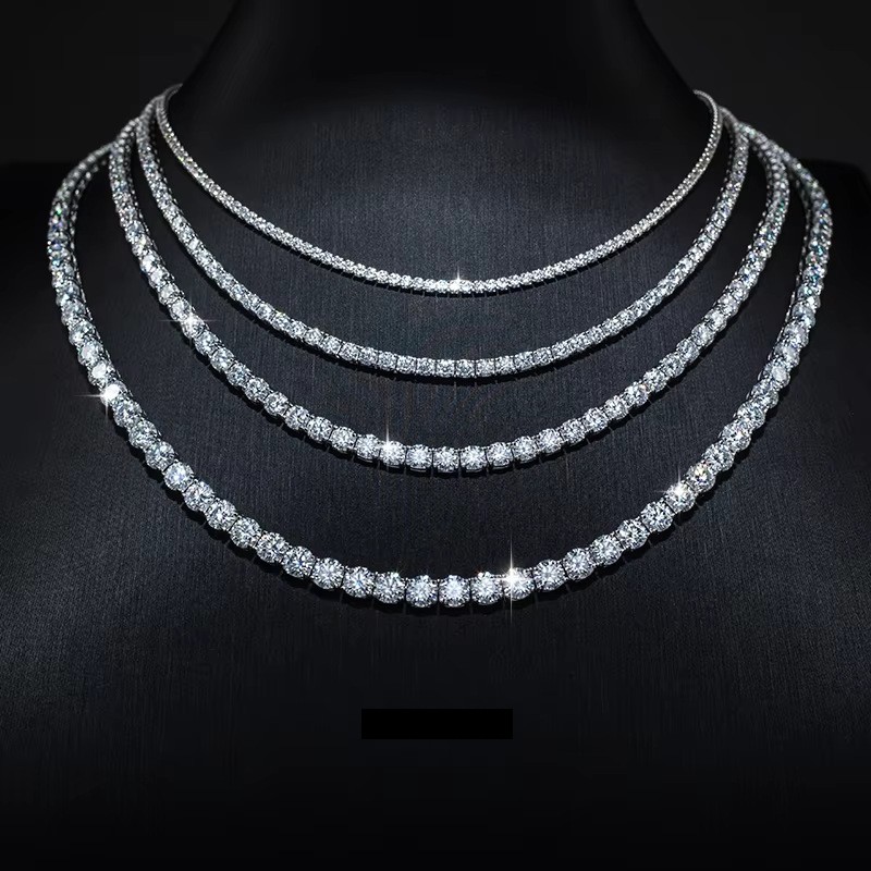 2-6.5mm VVS1 MOISSANITE Tennis Chain Necklace S925 Sterling Silver – Men Women