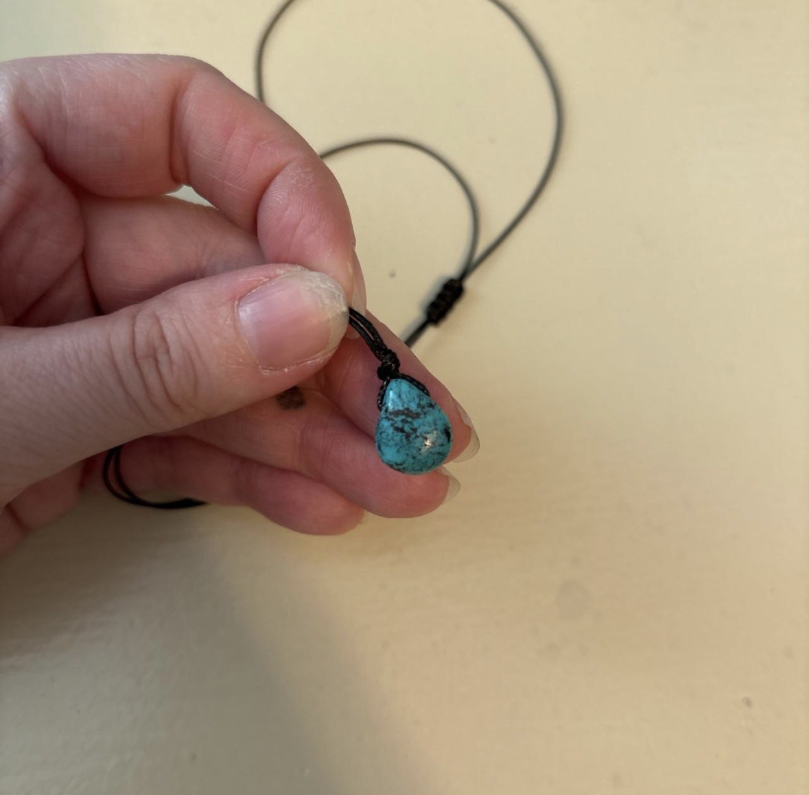 Hubei turquoise tear Drop Choker Necklace On Waxed Polyester Cord