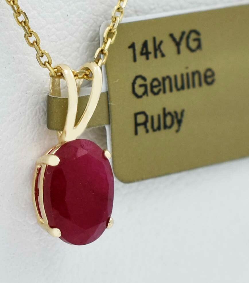 GENUINE 1.35 Cts RUBY PENDANT 14k YELLOW GOLD – Free Appraisal Service – NWT