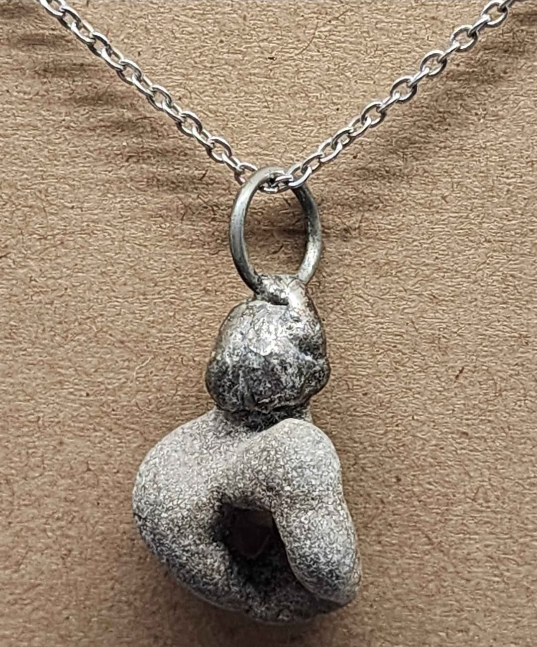 Handmade Natural Gray Hag Stone (Adder Stone) Amulet Pendant Cable Necklace