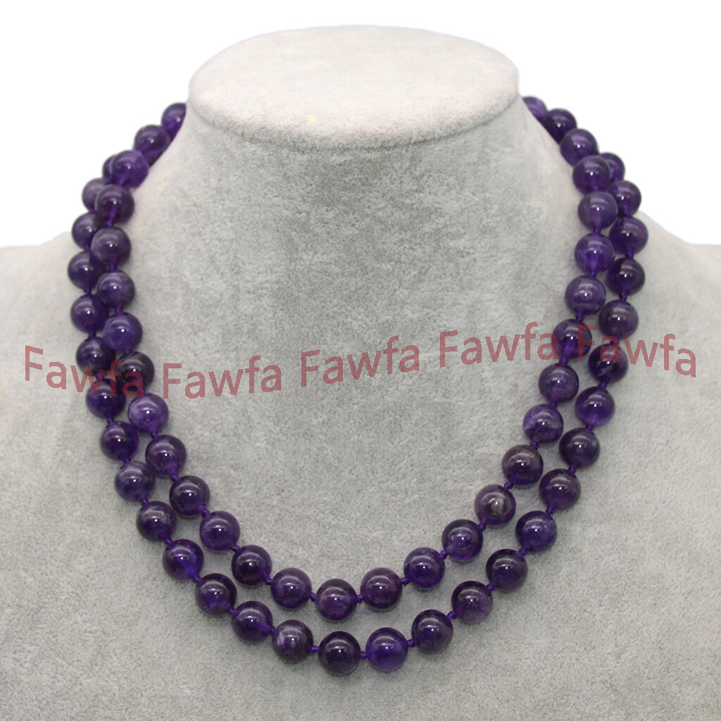 6/8/10/12mm Genuine Natural Purple Amethyst Round Gems Beaded Necklace 18-58”