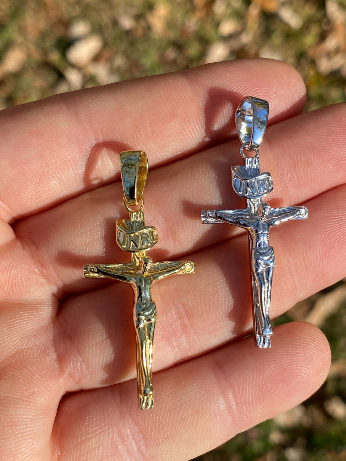 Real Solid 925 Sterling Silver Plain Inri Cross Jesus Crucifix Pendant Necklace