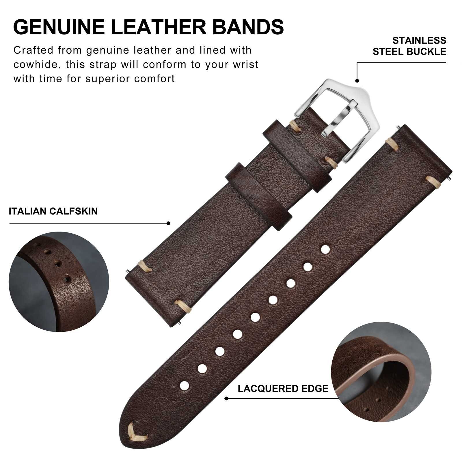 BISONSTRAP Calfskin Leather Watch Strap Quick Release 18mm 20mm 22mm Watch Band