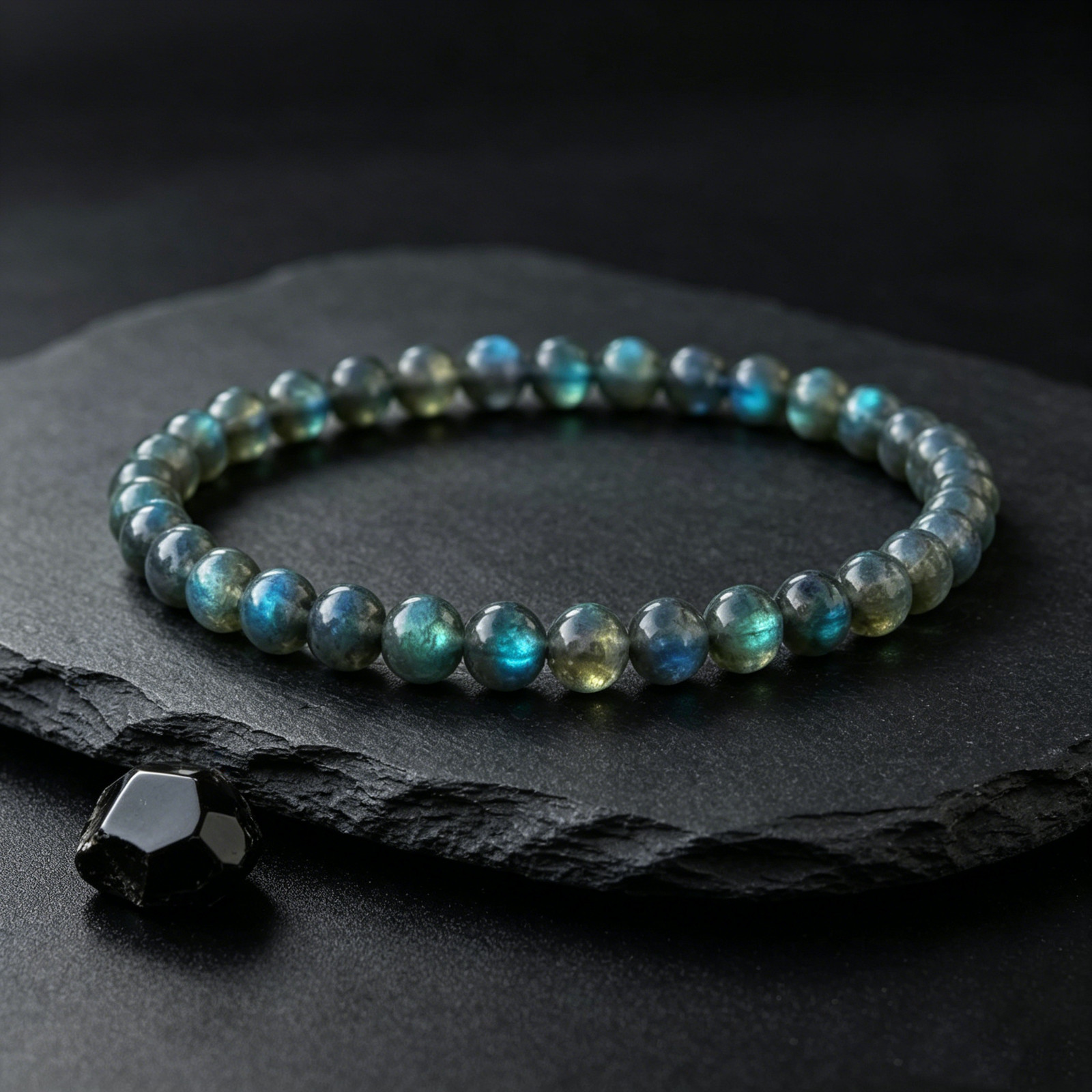 Natural Labradorite 4mm Stretch Beaded Bracelet Healing Crystal Boho Jewelry