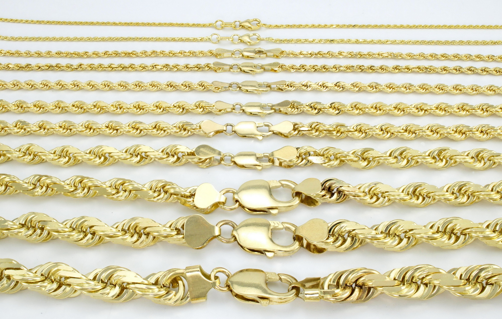 10K Yellow Gold 2mm-7mm Italian Rope Chain Link Bracelet Men Women 7″ 7.5″ 8″ 9″