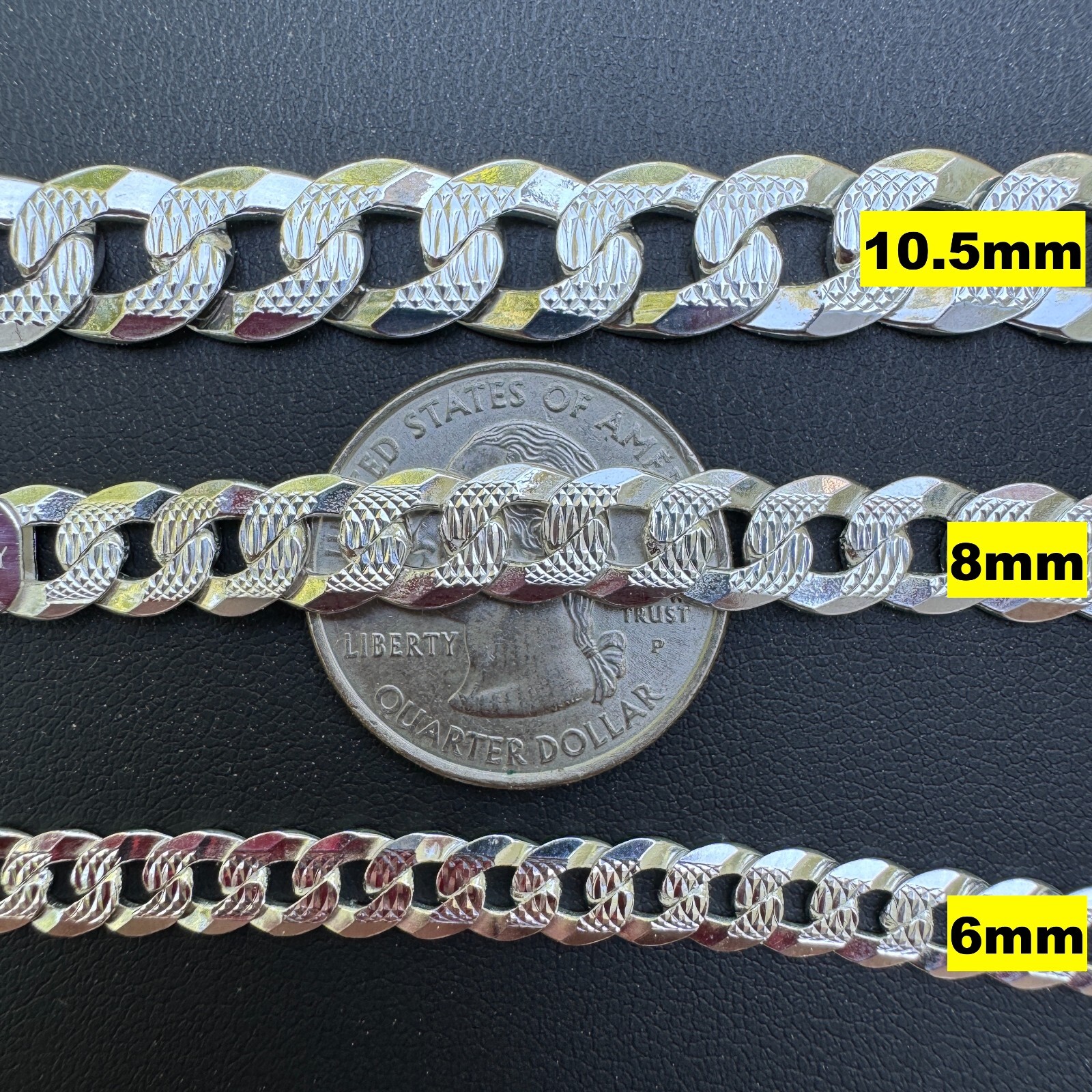Solid 925 Silver Diamond Cut Flat Miami Curb Cuban Link Chain Necklace 3-11mm
