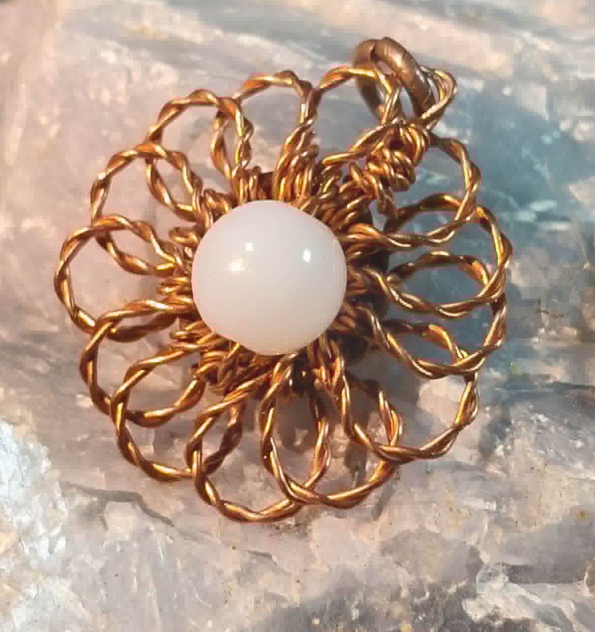 Flower Pendant Copper Daisy Wire Wrapped Mandala Jade Energy Lucky Jewelry #PM3
