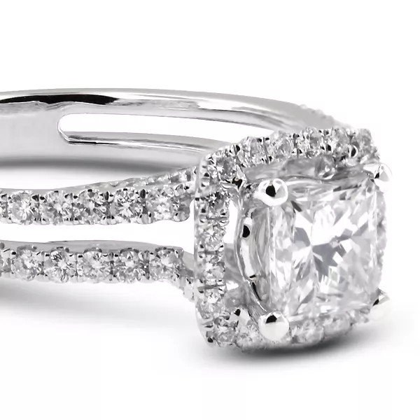 18K Gold Side Stone Engagement Ring Halo 1.50 CT Princess Natural Diamond G VS2