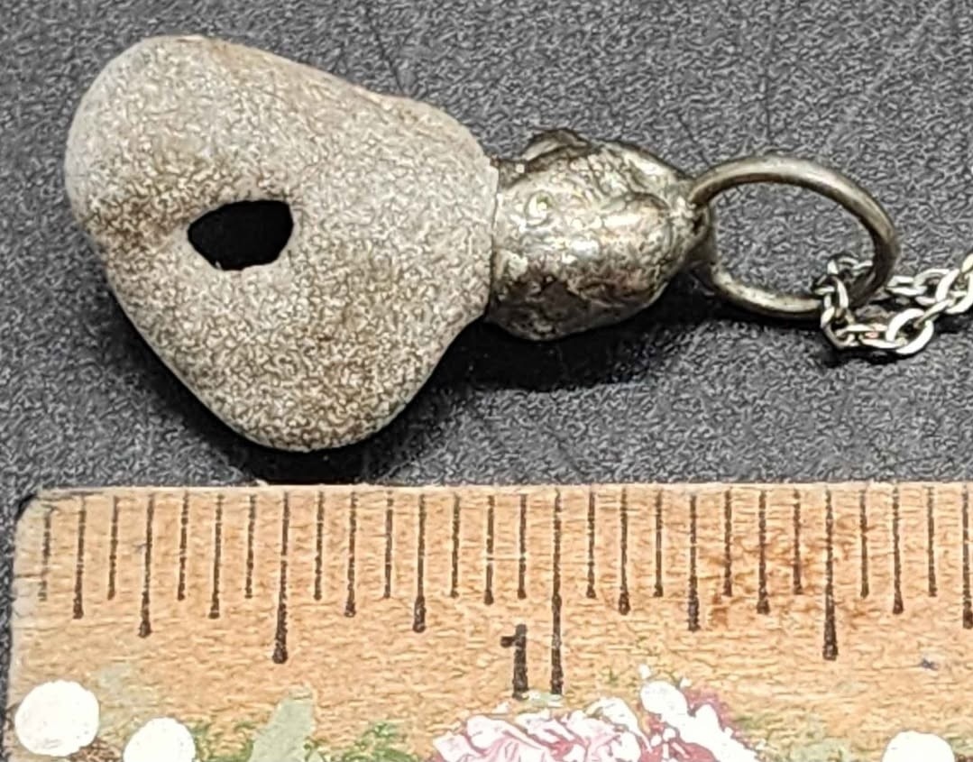 Handmade Natural Gray Hag Stone (Adder Stone) Amulet Pendant Cable Necklace