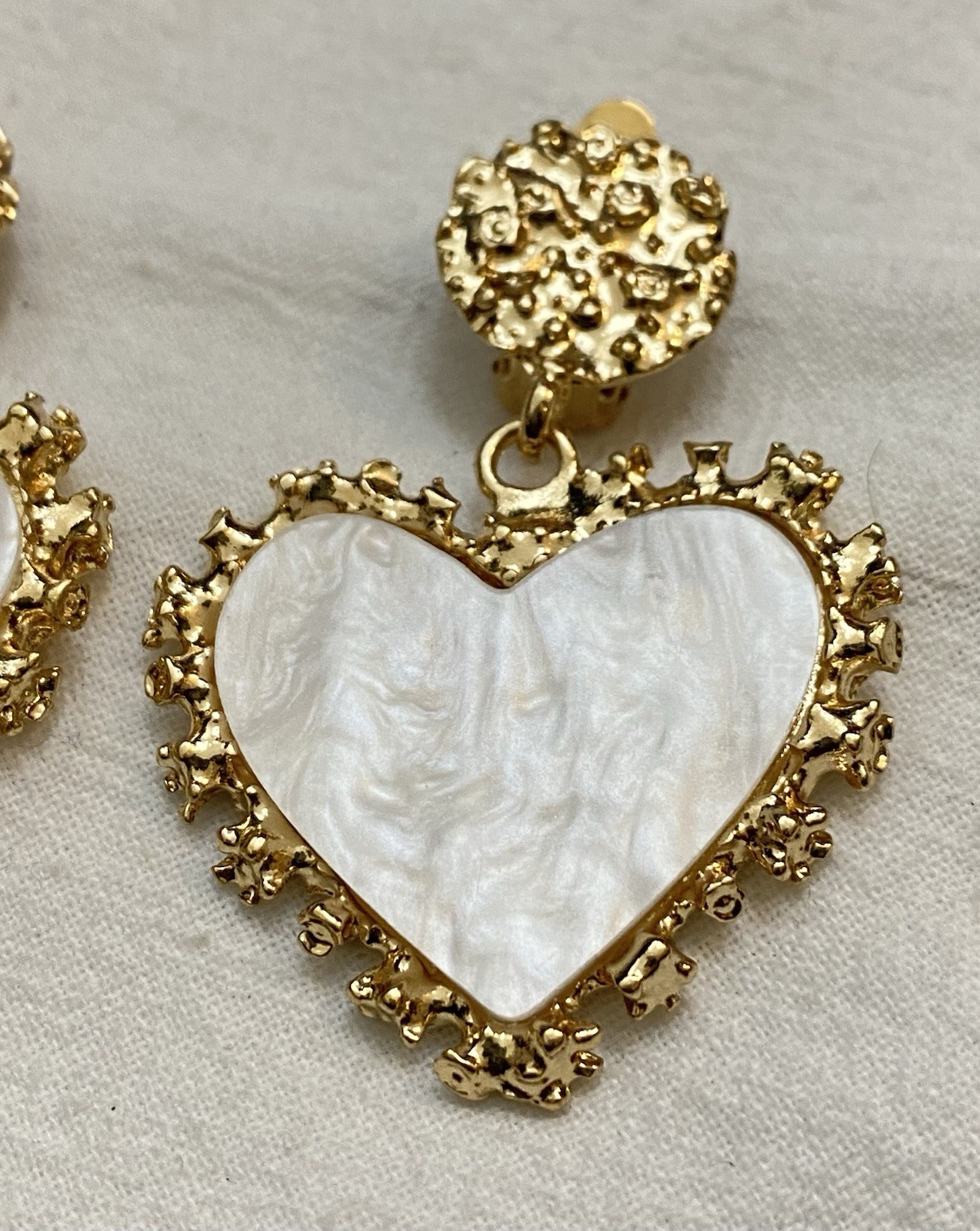 New Clip-On sparkle white marble effect heart drop Earrings None Piercing Cuff