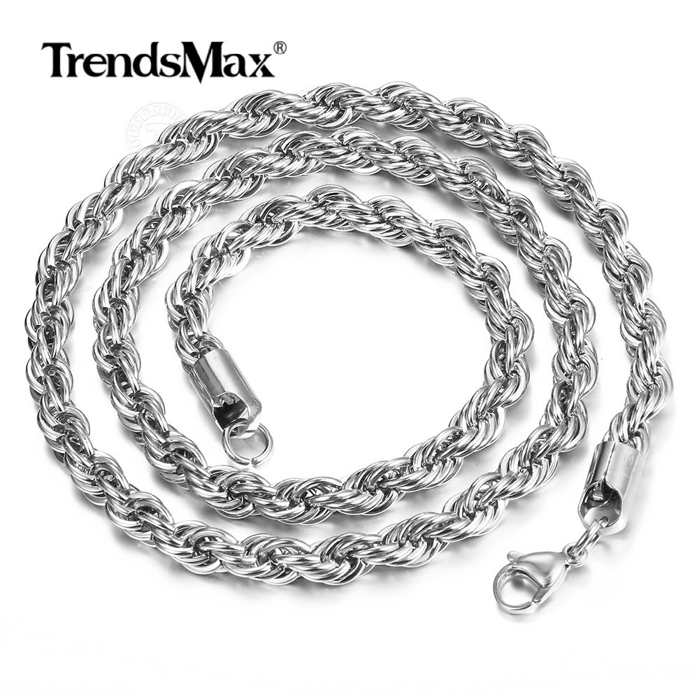 Silver Stainless Steel Link Chain Curb Byzantine Wheat Rope Box Necklace Unisex