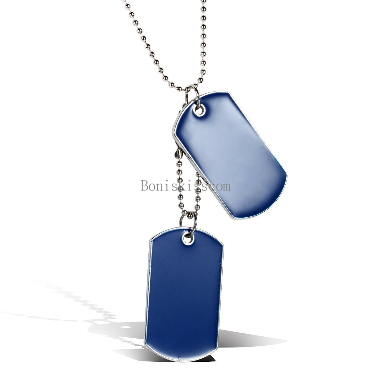 Double Simple Style Dog Tag Pendant Necklace for Men Black / Blue Selectable