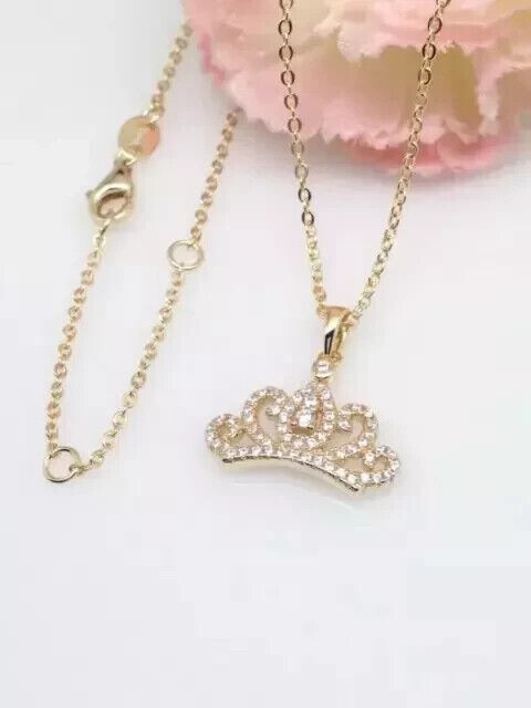 Round Cut Simulated Diamond Stunning Crown Charm Pendant 14K Yellow Gold Plated