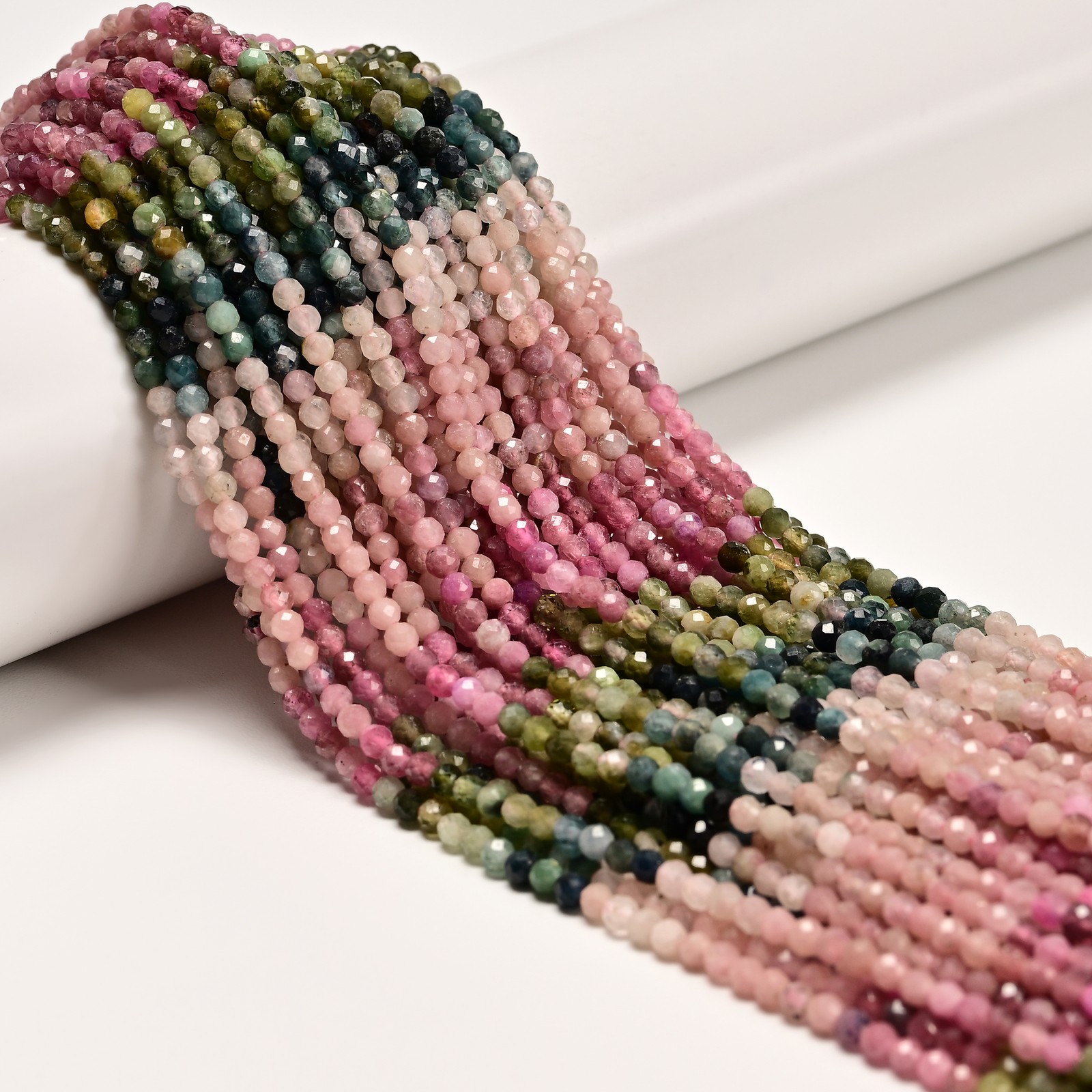 Natural Gradient Multi-color Tourmaline Faceted Round Beads Size 3mm 15.5″Strand