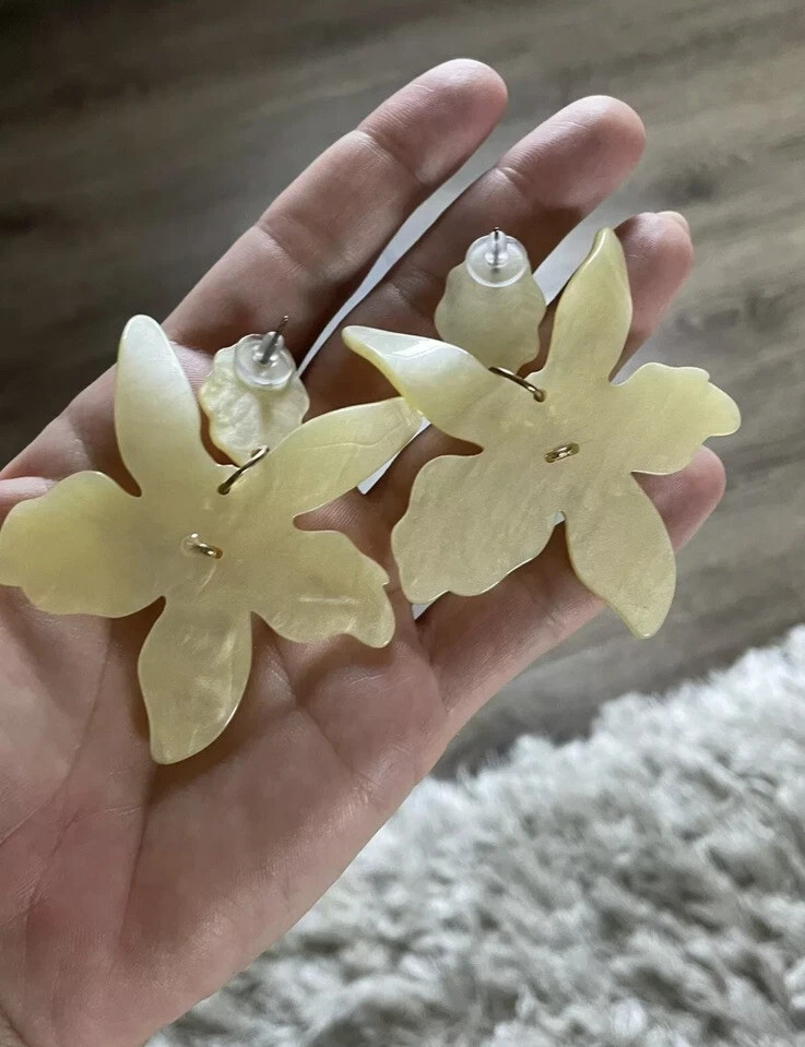 Yellow Flower Earrings Oversized Acrylic Resin Dangle Drop Summer Boho Statemen