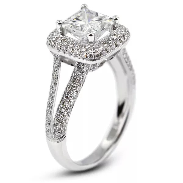Engagement Ring 18K White Gold Halo Princess 3.04 Carat Lab-Grown Diamond G VS1