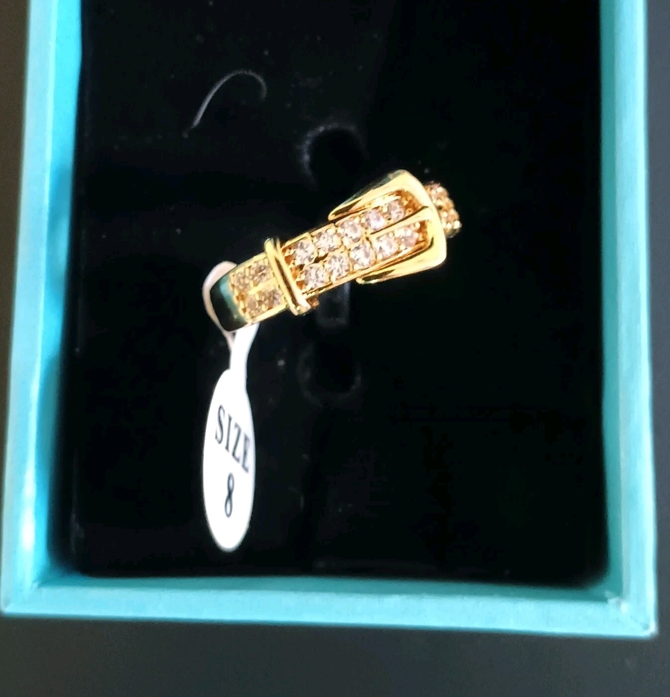 Platella Fine Jewelry Ring Zircon Buckle Band Gold Plated Pave Size 8